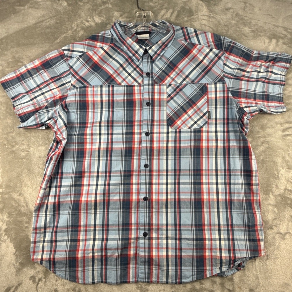 Columbia Shirt Mens XXL Blue Red Plaid Button-Down Short Sleeve EUC